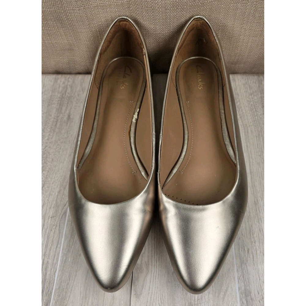 Clarks Womens Grace Piper Ballet Flats Stone Metallic Gold Comfort Size 7M